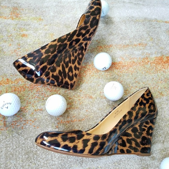 J. Crew Shoes - J.Crew Patent Leopard Wedge Platforms, Sz 9